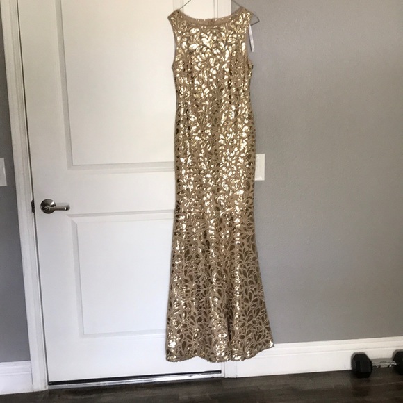 Party Gold Dress Nerea Gold Sequin Bandeau Maxi Dress With Front High-Split   Club L London
